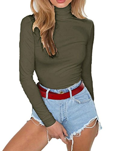 PALINDA Damen Langarm gestreifte Grund solide Rundhalsausschnitt-Bodysuit Stretchy Leotards Small Armee Grün1 von PALINDA