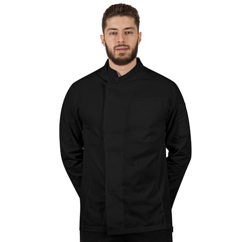 PALLTEX KOTO LS 100% Baumwolle Kochjacke Unisex Kochjacke Damen Kochjacke Herren Kochkleidung Professional Chef Uniform Langarm (Schwarz, L) von PALLTEX