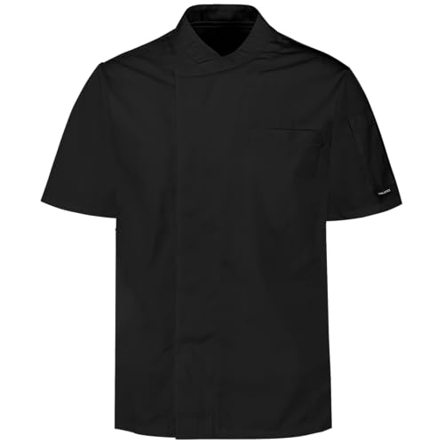 PALLTEX KOTO SS 100% Baumwolle Kochjacke Unisex Kochjacke Damen Kochjacke Herren Kochkleidung Professional Chef Uniform Kurzarm (Schwarz, L) von PALLTEX