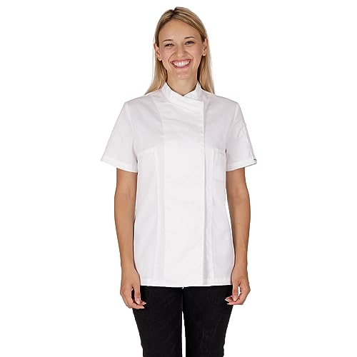 PALLTEX Nori Lady SS Kochjacke Damen Kurzarm Kochjacke Damen Schwarz/Weiss/Grau Kochkleidung Professional Chef Uniform Kurzarm Kochjacke Damen (Weiss, XS) von PALLTEX