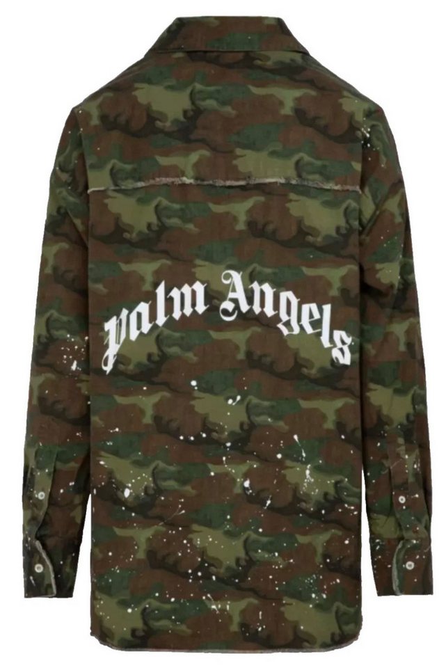 PALM ANGELS Langarmhemd Camo Paint-Splatter Loose Fit Military Hemd Overshirt Offene Kanten Oversize-Schnitt für urbanen Charakter von PALM ANGELS