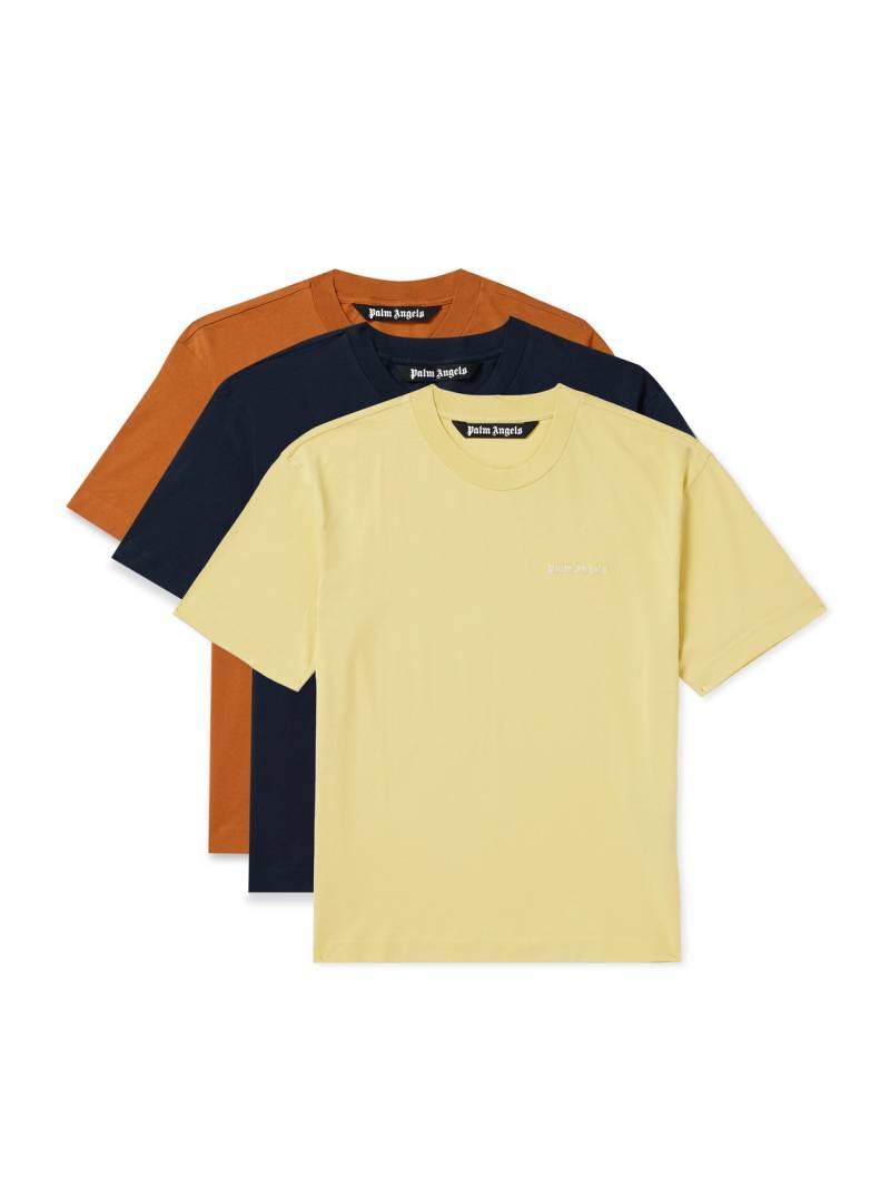 PALM ANGELS - Three-Pack Logo-Embroidered Cotton-Jersey T-Shirts - Men - Yellow - XS von PALM ANGELS