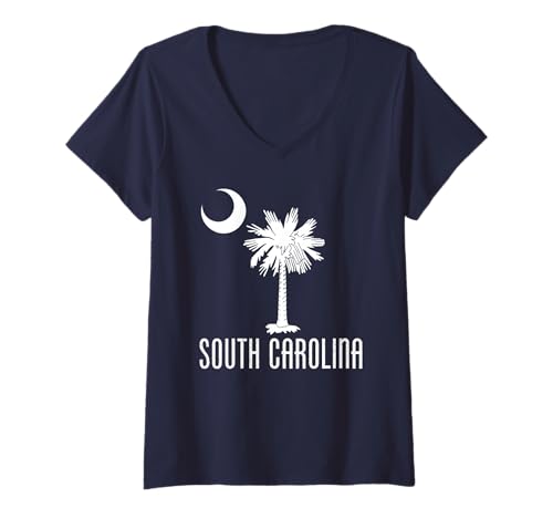 Damen South Carolina Palmetto Tree Flag SC Creent Moon T-Shirt mit V-Ausschnitt Damen South Carolina Palmetto Tree Flag SC Creent Moon T-Shirt mit V-Ausschnitt von PALMETTO SOUTH CAROLINA TEEZ