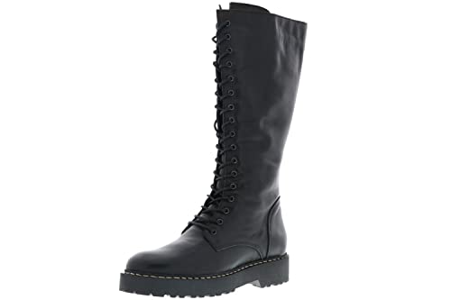 PALPA Damen Combat Boots Stiefel Hoch Langschaft Echtleder schwarz, Größe:38, Farbe:Schwarz von PALPA