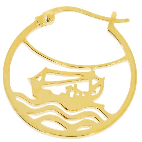 Seemanns-Ohrring, Creole mit Krabbenkutter, Fischercreole, 925er Silber vergoldet, 1 Stück von PAM jewels