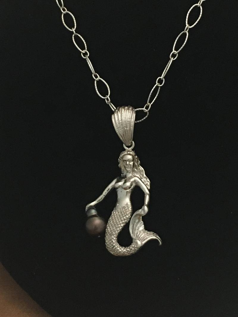 Meerjungfrau Anhänger Halskette - Mit Süßwasserperlen 3D Handgemacht in Den Usa Sterling Silber von PAMANOVA