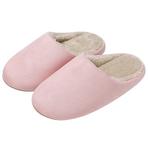 PAMEILA Hausschuhe Damen Herren Winter Plüsch Pantoffeln Warm Filzpantoffeln Frauen Pantoletten Bequeme Slippers Unisex Rosa 40 EU von PAMEILA