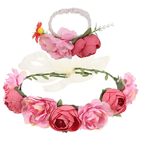 PAMINGONO 1 Satz Kranz Stirnband haar band haar tapes women hochzeitsschmuck Hochzeit Ansteckblume Blumenkopfschmuck stutzenhalter Krone Fee Kopfschmuck Blumenstirnband Stoff Rosa von PAMINGONO