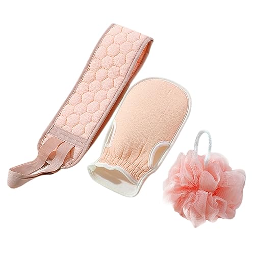 PAMINGONO 1 Satz dreiteiliges Badetuchset Handtücher Handtuch Peeling-Duschtuch Badebürste Badehandschuhe skin care set skincare set Peeling-Handschuhe Badezimmerzubehör Wolkensamt Rosa von PAMINGONO