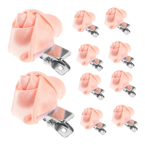 PAMINGONO 10 Stück Knospe Rose Haarnadel Blumen Haarspange Haarschmuck Haarklammern Haarspangen Für Mädchen Braut Haaraufsätze Haarroller Clips Rosa Stoff von PAMINGONO