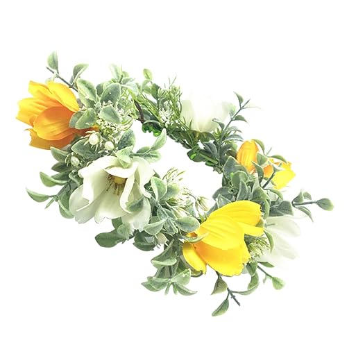 PAMINGONO 1Stk Blumengirlande hochzeit haarschmuck hochzeitshaar schmuck Blumenkranz für Festivals birthday Braut Hochzeit Blumenhaarband floraler Kopfschmuck Haarkranz Yellow von PAMINGONO