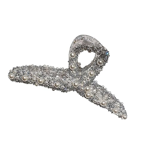 PAMINGONO 1stück Eleganter Haarschmuck Mit Strass Und Perlen Kreative Haarklammer Für Damen Schickes Und Einfaches Design Für Hochzeiten Und Partys Silberne Duckbill Clip Haarspange von PAMINGONO