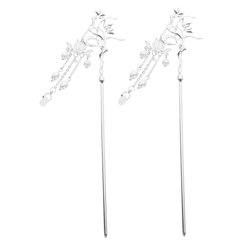 PAMINGONO 2 Stück Chinesische Haarnadel mit Perlen und Langer Quaste Handgefertigter Lotusblüten Haarstab für Haarknoten Eleganter Kopfschmuck im Hanfu Stil Dangle Hair Sticks für Damen von PAMINGONO