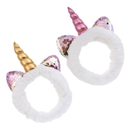 PAMINGONO 2 Stück Einhorn Haarschmuck Pailletten Haarband für Frauen und Mädchen Elastisches Make Up Stirnband Weiches Fleece Bequemes Sport Haarband Geeignet für Partys und Alltag von PAMINGONO