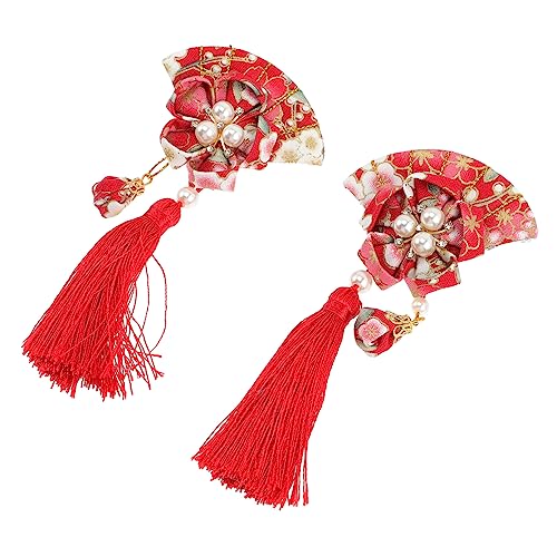 PAMINGONO 2 Stück Japanische Stoff Haarnadel Fächerform Haarspange mit Quaste für Damen und Mädchen Haaraccessoires für Festliche Anlässe von PAMINGONO