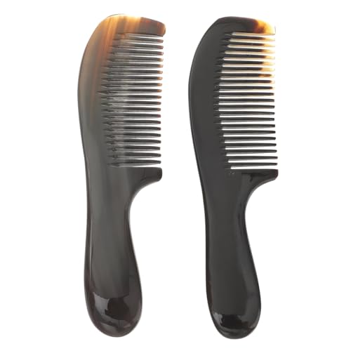 PAMINGONO 2 Stück Ochsenhornkamm Tragbarer Antistatik Massagekamm Für Männer Und Frauen 16-19cm Für Haartypen Kopfhautmassagegerät Haarstylingzubehör von PAMINGONO