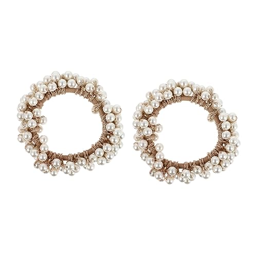 PAMINGONO 2 Stück Perlen Haargummi Handgefertigt Gehäkelt Elastisch Vielseitig für Damen Mädchen Geeignet für Dickes Dünnes Haar Modisch Bequemer Haarschmuck zu Verschiedenen Outfits von PAMINGONO