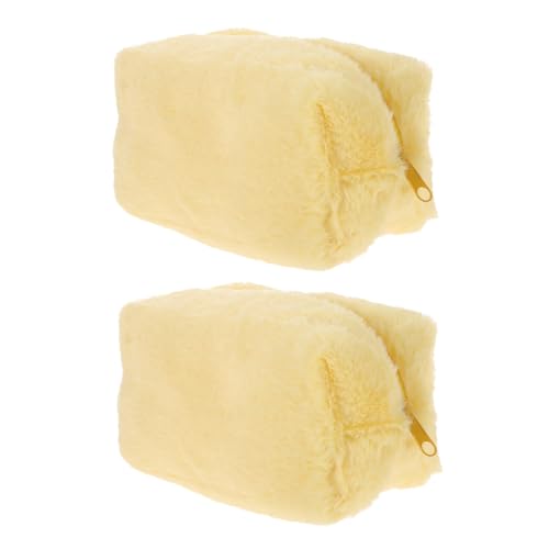 PAMINGONO 2 Stück Plüsch Kosmetiktasche Gelb Vielseitige Reise Make up Tasche Geräumig Modisch Weiches Material Tragbar für Frauen und Mädchen von PAMINGONO