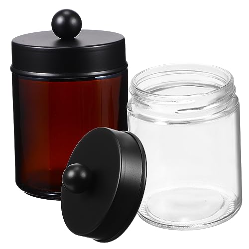 PAMINGONO 2stücke Glasbehälter Mit Deckel Für Wattestäbchen Runder Wattehalter Aus Badezimmerkanister Aufbewahrungsbox Für Wattepads Organizer Für Make-up-watte von PAMINGONO