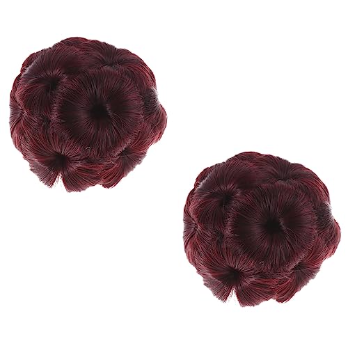 PAMINGONO 2stücke Frauen Haarschmuck Mit Blumen Scrunchy Haarverlängerung Für Dutt Und Pferdeschwanz Rot Hochtemperaturfaser Einfach Anzubringen Für Voluminöse Looks von PAMINGONO