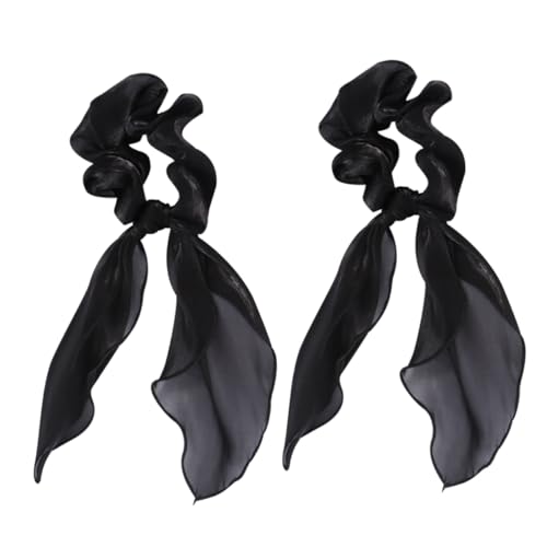 PAMINGONO 2stücke Farbiges Elastisches Haarband Langes Stoff-haarband Pferdeschwanzhalter Haarseile Für Damen Schwarz von PAMINGONO