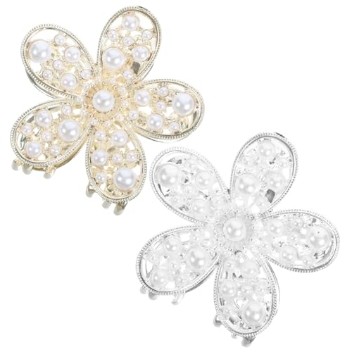 PAMINGONO 2stücke Dekorative Haarspangen Mit Blumen-design Rutschfeste Krallenclips Legierung Für Dickes Haar Stilvolle Haarschmuck Für Damen Gold Und Silber von PAMINGONO