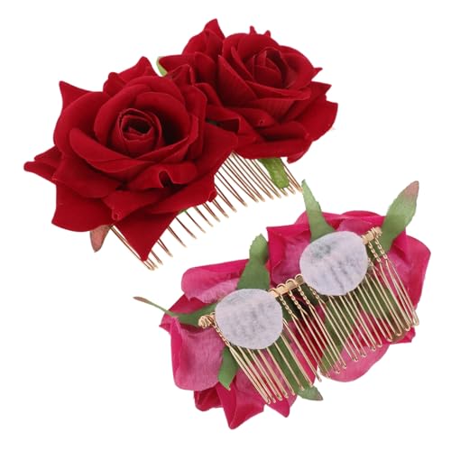 PAMINGONO 2stücke Hochzeits Haarschmuck Haarspangen Stoffblumen Haarkämme Für Brautfrisuren Für Hochzeiten Partys Und Besondere Anlässe Rot von PAMINGONO