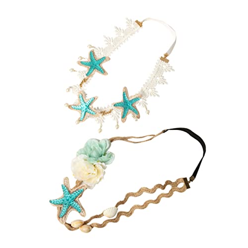 PAMINGONO 2stücke Blumen Stirnband Mit Perlen Und Muschel Verzierung Elastisches Spitzen Stirnband Für Damen Kopfbedeckung Haarband Für Hochzeit Party Strand Und Fotografie von PAMINGONO