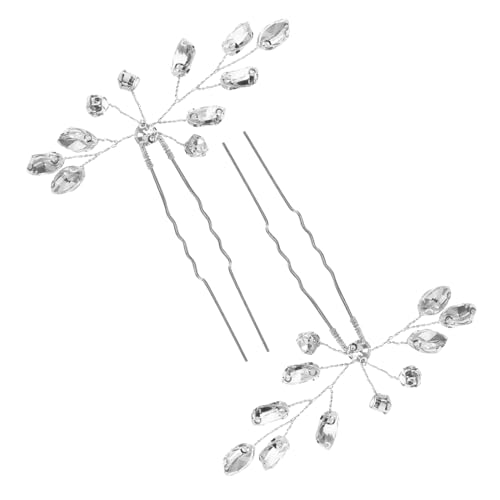 PAMINGONO 2pcs Silber Dekorative Haarnadeln Strass Haar Gabeln Für Hochzeit Braut Und Frauen Haar Styling von PAMINGONO