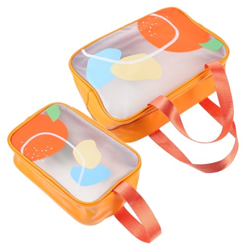 PAMINGONO 2stücke Tragbare Klare Kosmetiktaschen Für Reise Wasserdichter Kulturbeutel Für Damen Vielseitige Aufbewahrung Für Make-up Und Pflegeprodukte Sommerorange Für Und Alltag von PAMINGONO