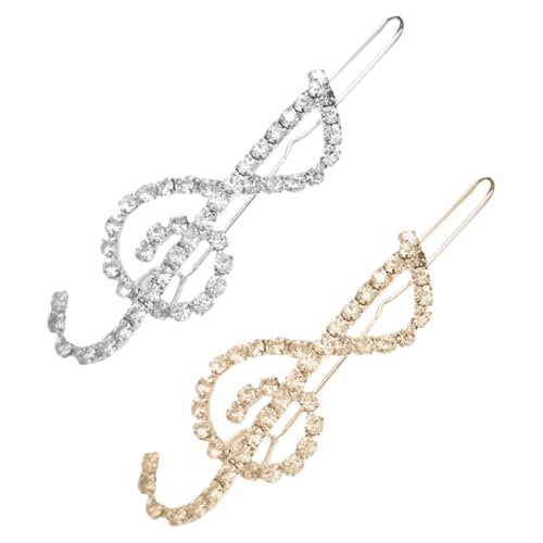 PAMINGONO 2stücke Musiknote Haarspangen Mit Strass Haarklammern Für Festliche Anlässe Und Hochzeiten Glitzernde Haarschmuck Für Damen Gold Und Silber von PAMINGONO