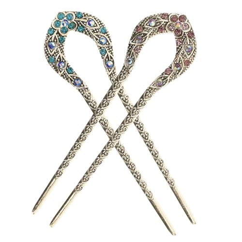 PAMINGONO Vintage Haarnadel Mit Strass Doppelprong Haarstab Für Hochsteckfrisuren Retro Haarschmuck Und Ideal Für Frauen Und ädchen von PAMINGONO