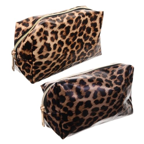 PAMINGONO 2stücke Leopardenmuster Kosmetiktasche Reisen Make-up-Aufbewahrungstasche Damen-toilettentasche Großes Volumen Lederimitat Tragbar Für Kosmetika Und Hautpflegeprodukte von PAMINGONO