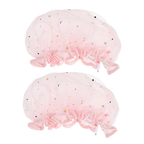 PAMINGONO 2stücke Wasserdichte Duschhaube Für Damen Elastische Und Leichte Badekappen Für Haare Für Dusche Spa Und Make-up Mit Hübschem Sternenmuster von PAMINGONO