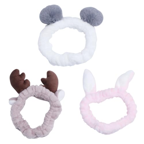 PAMINGONO 3stücke Teiliges Elastische Plüsch-stirnbänder Mit Kaninchenohren Antlers Und Pompons Für Gesichtswäsche Makeup Und Dusche Für Damen Und Mädchen von PAMINGONO