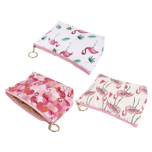 PAMINGONO 3 Stück Teiliges Flamingo Kosmetiktaschen aus Robustem PU Tragbar mit Reißverschluss Geräumig für Reise und Make Up Aufbewahrung Vielseitig Einsetzbar für Damen von PAMINGONO