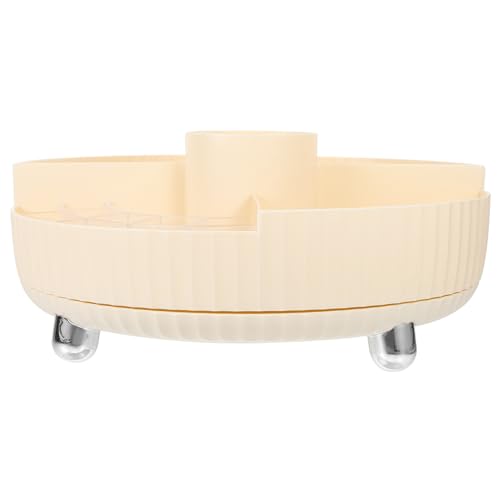 PAMINGONO Drehbarer Kosmetik Organizer Für Schminktisch Vielseitiger Make-up Pinselhalter Beige Für Lippenstifte Parfüm Und Schreibwaren von PAMINGONO
