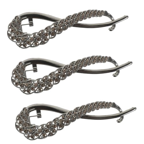 PAMINGONO 3stücke Klammern Für Haare Gedrehte Metall-haarspangen Große Französische Haarspange Strass-haarschmuck Für Frauen Haarspangen Für Knitterfreie Für Hochzeit Und Geburtstag von PAMINGONO