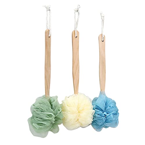PAMINGONO 3stücke Bade-rückenbürste Mit Langem Holzgriff Bad Bälle Aus Weichem Material Für Damen Und Herren Zum Aufhängen Und Verstauen Für Tiefenreinigung Und Angenehmes von PAMINGONO