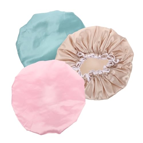 PAMINGONO 3stücke Teiliges Doppel-lagen Duschhauben Aus Satin Wasserdichte Badekappen Für Damen Und Herren Für Haare Beim Duschen Farben Und Blassrosa von PAMINGONO