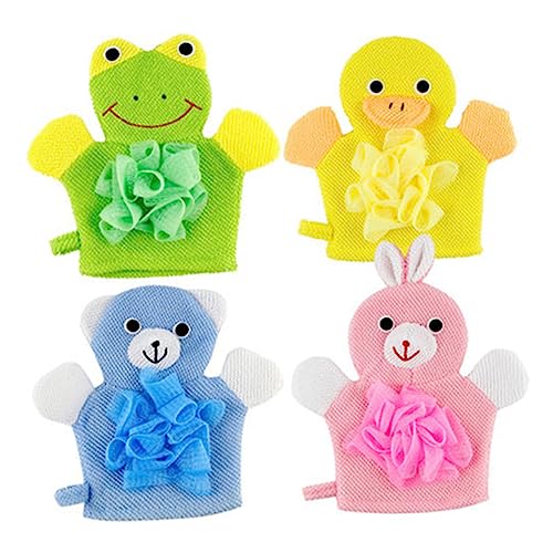 PAMINGONO 4stücke Badeschrubbhandschuh Cartoon Junge Mädchen Peeling Badehandschuh Schöne Körper Reinigung Handschuhe Bad Handtücher Leicht Zu Reinigen Aufhängeöse Für Bequeme Aufbewahrung h von PAMINGONO