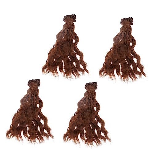 PAMINGONO 4 Stück Puppenperücken Haarpuppe Orangefarbene Lockenperücke Perücke Mit Lockigem Verschluss, Echthaar Lockiges Menschliches Haar Accessoires Für Mädchen Puppenhaarperücke Coffee von PAMINGONO