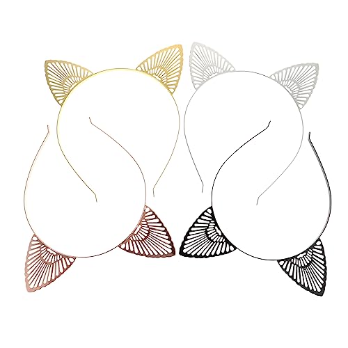 PAMINGONO 4stücke Metall Katzenohren Haarreifen Verstellbare Leichte Kopfbedeckung Für Cosplay Und Halloween-partys Und Roségold von PAMINGONO