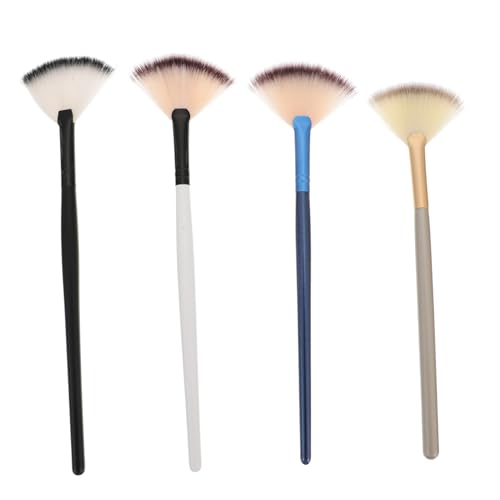 PAMINGONO 4 Stück Teiliges Gesichtspinsel Holzgriff Fächerförmige Kosmetikpinsel für Make up und Gesichtsmaske Weiche Borsten Geeignet für Gelmasken Einfach zu Reinigen und Wiederverwendbar von PAMINGONO