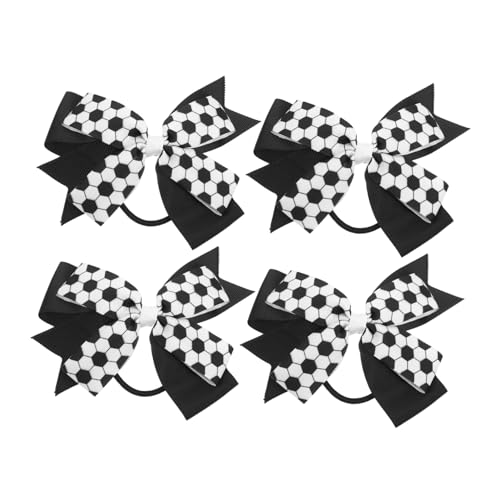 PAMINGONO 4 Stück Teiliges Haargummi mit Fußball Schleifen Elastische Haarringe für Haartypen Nahtloses Design Schwarz Weiße Haaraccessoires für Damen und Mädchen von PAMINGONO
