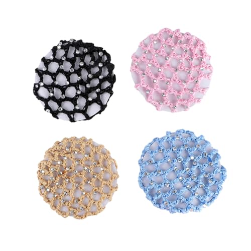 PAMINGONO 4 Stück Teiliges Haarnetz aus Polyester mit Dekorativem Strass Elastisches Dutt haarnetz für Mädchen und Frauen Dünnmaschig und Langlebig für Ballett Hochsteckfrisuren und von PAMINGONO