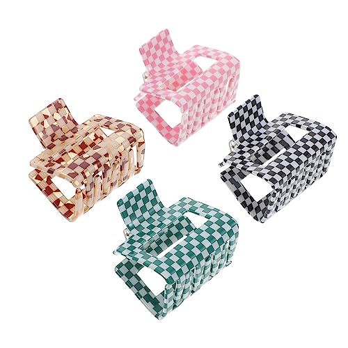 PAMINGONO 4 Stück Haarklammer Clips Kleine Klammer Hohl Haarkralle Damen Haar Zubehör Für Dickes Und Dünnes Haar Modisch in Schwarz Grau Kariert von PAMINGONO