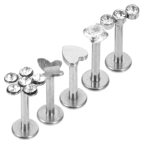 PAMINGONO 5 Stück Teiliges Edelstahl Piercing Schmuck Set mit Funkelnden Zirkonia für Lippen Nase Helix Tragus und Knorpel Vielseitige Glänzende Piercings für Damen und Herren von PAMINGONO