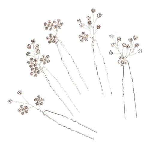 PAMINGONO 5 Stück Teiliges U förmige Haarnadeln mit Blütenstrass Brautschmuck für Hochzeit Braut und Brautjungfern Eleganter Metall haarschmuck für Festliche Anlässe von PAMINGONO