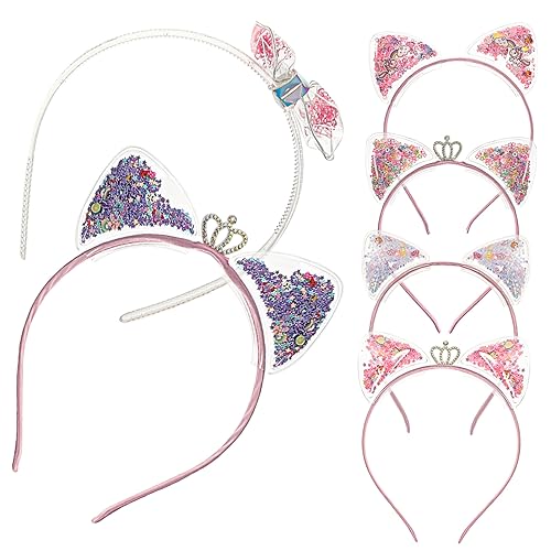 PAMINGONO 6er Set Haarband Mit Katzenohren Glitzerndes Haaraccessoire Für ädchen Shiny Crown Headband Niedliches Stirnband Für Partys Und Alltag von PAMINGONO